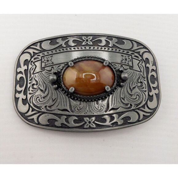 Vintage Western Belt Buckle With Semi Precious‎ Stone Silver Toned - Picture 2 of 5